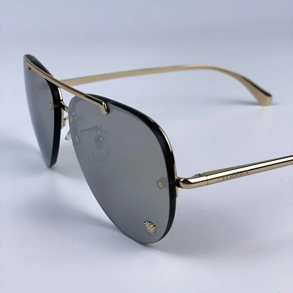 NEW Versace VE2231 Medusa Glam 12526G Unisex Aviator Metal Rimless Sunglasses